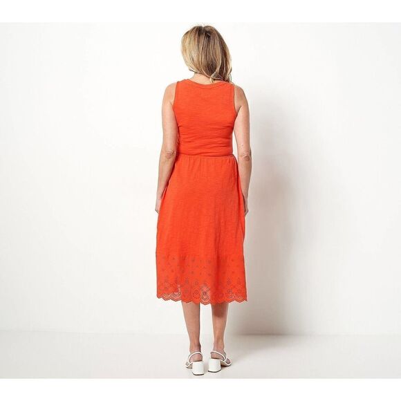 Jason Wu Regular Knit Midi Dress with Eyelet Detail sleeveless cotton size large - Picture 2 of 10